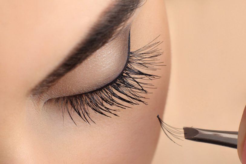 Makeup close-up. Eyebrow makeup. Eyelash extension.